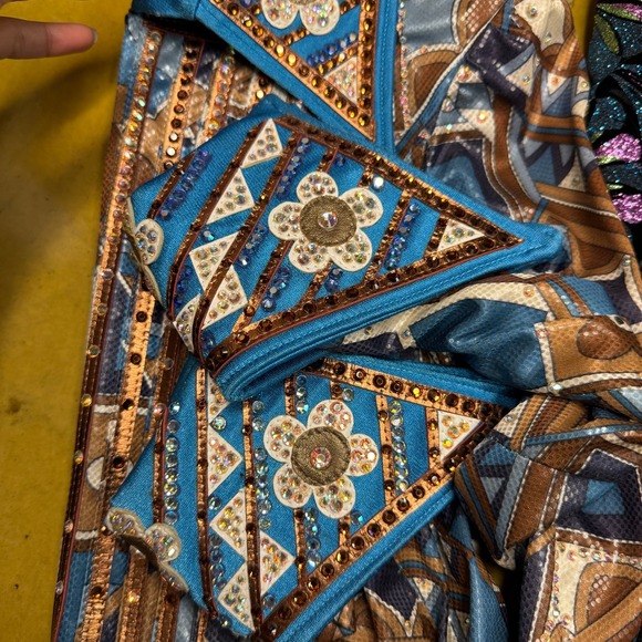 Performance Rodeo‎ Western Rhinestone Horse Riding Top Back Zip Blue Small - Picture 6 of 10